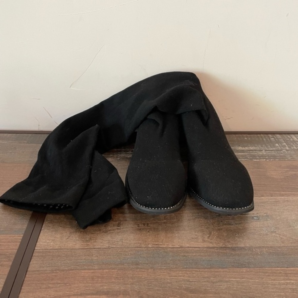 SHE&IN black  sock boots low thick heel with diamonds  on heels and on sides